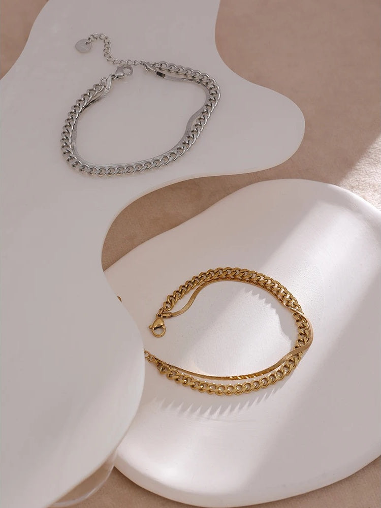 Double layered link chain charm bracelet - product image