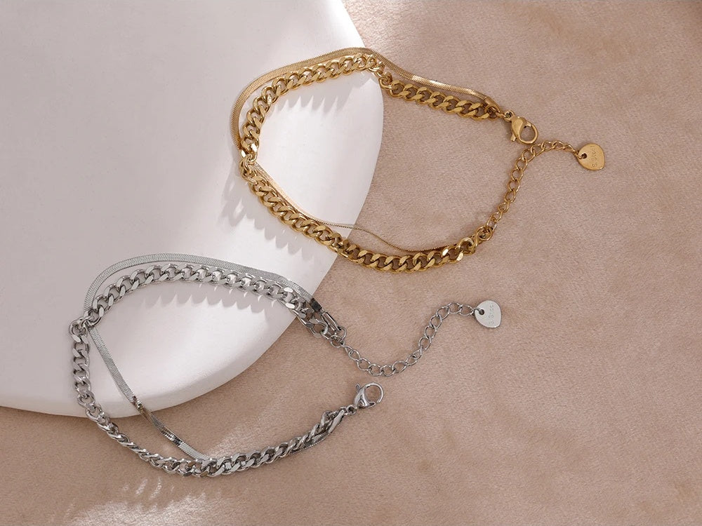 Double layered link chain charm bracelet - product image