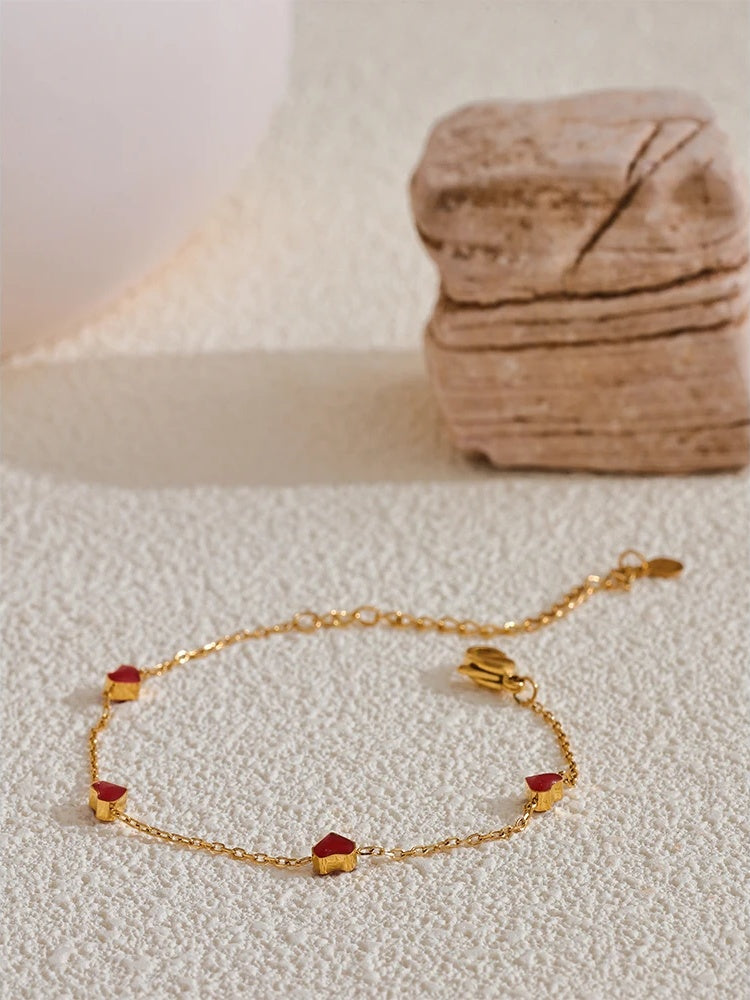 Double side enamel heart link bracelet - product image