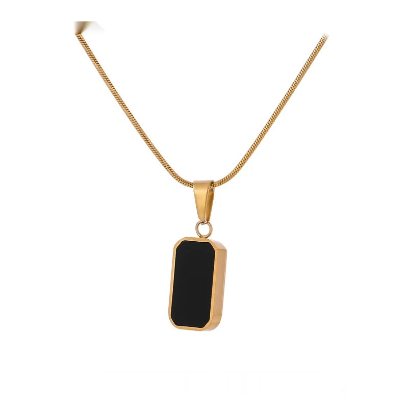 Double-sided black white enamel pendant necklace - product image