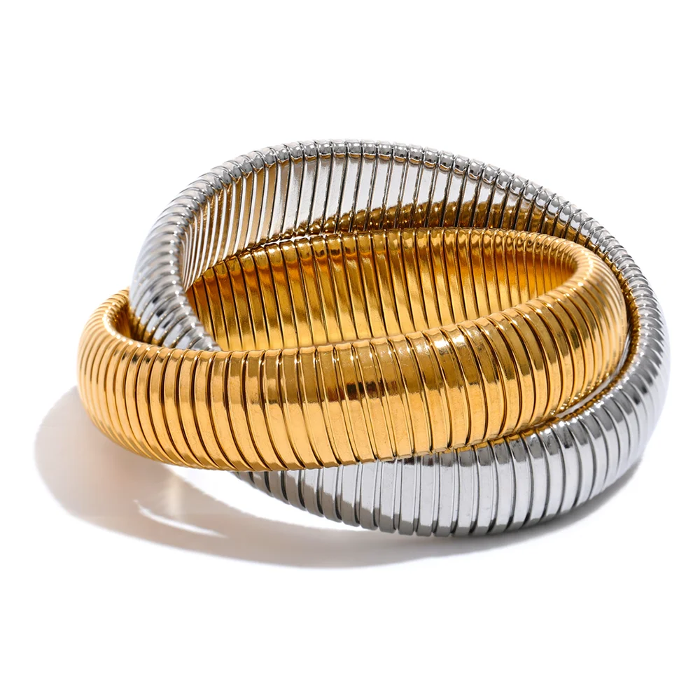 Elastic thick punk contemporary bangle bracelet - product image
