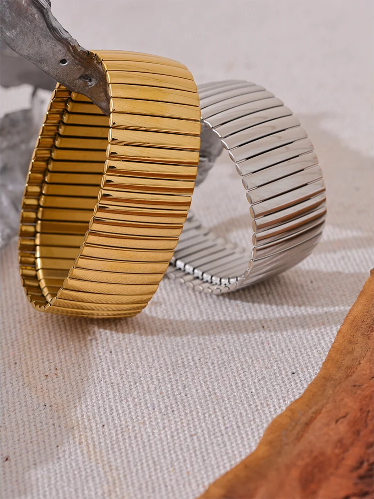 Elastic wide metal statement bracelet bangle - product image