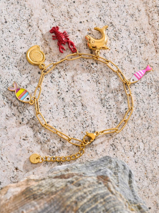 Enamel fish shell lobster charm bracelet - product image