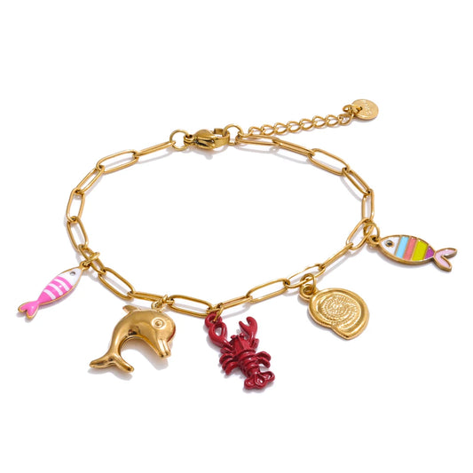 Enamel fish shell lobster charm bracelet - product image