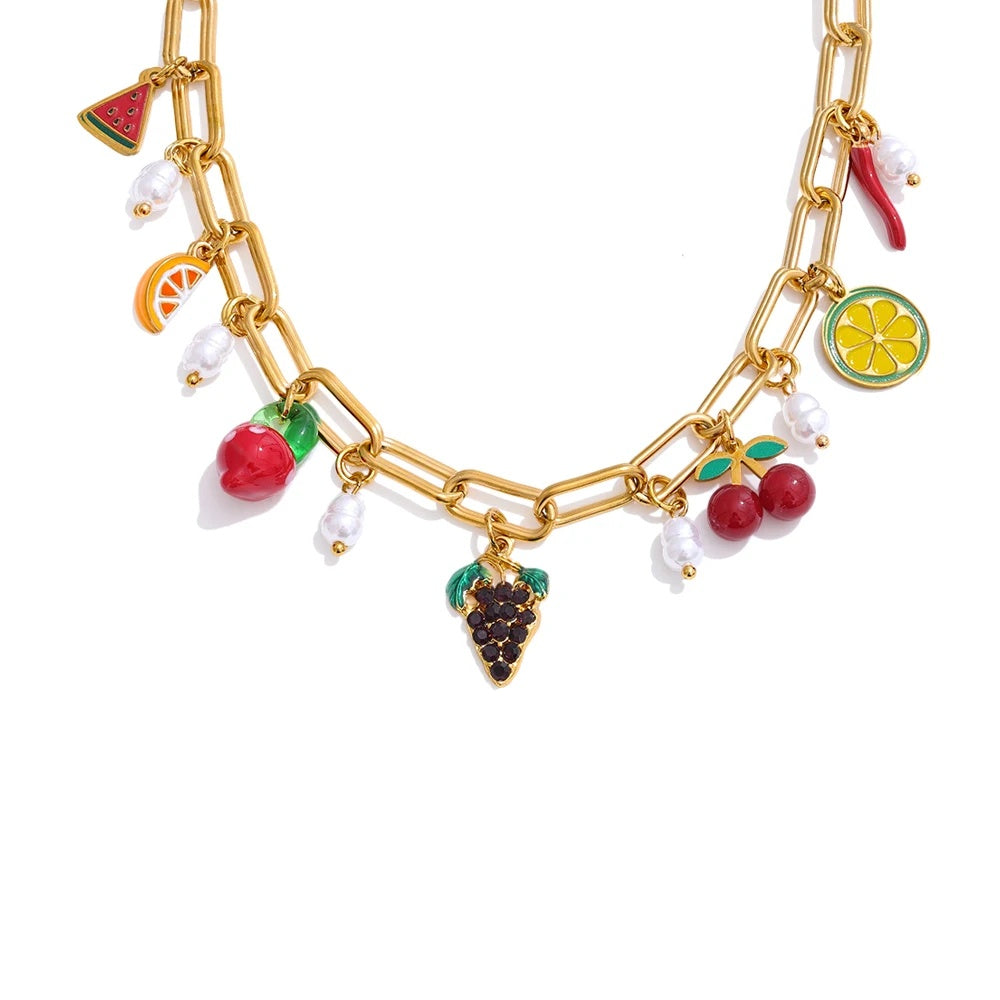Enamel fruits pendant drop necklace - product image