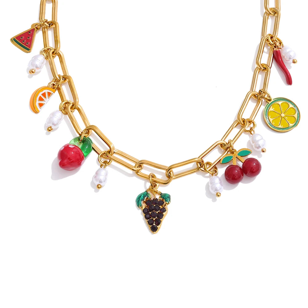 Enamel fruits pendant drop necklace - product image