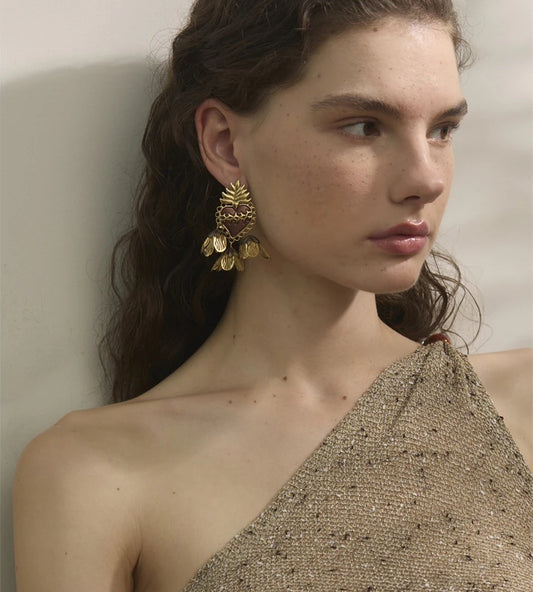 Enamel heart flower petal drop earrings - product image