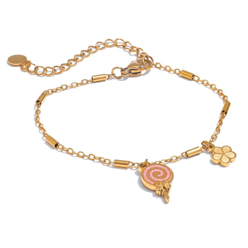 Enamel lollipop flower link chain charm bracelet women - product image