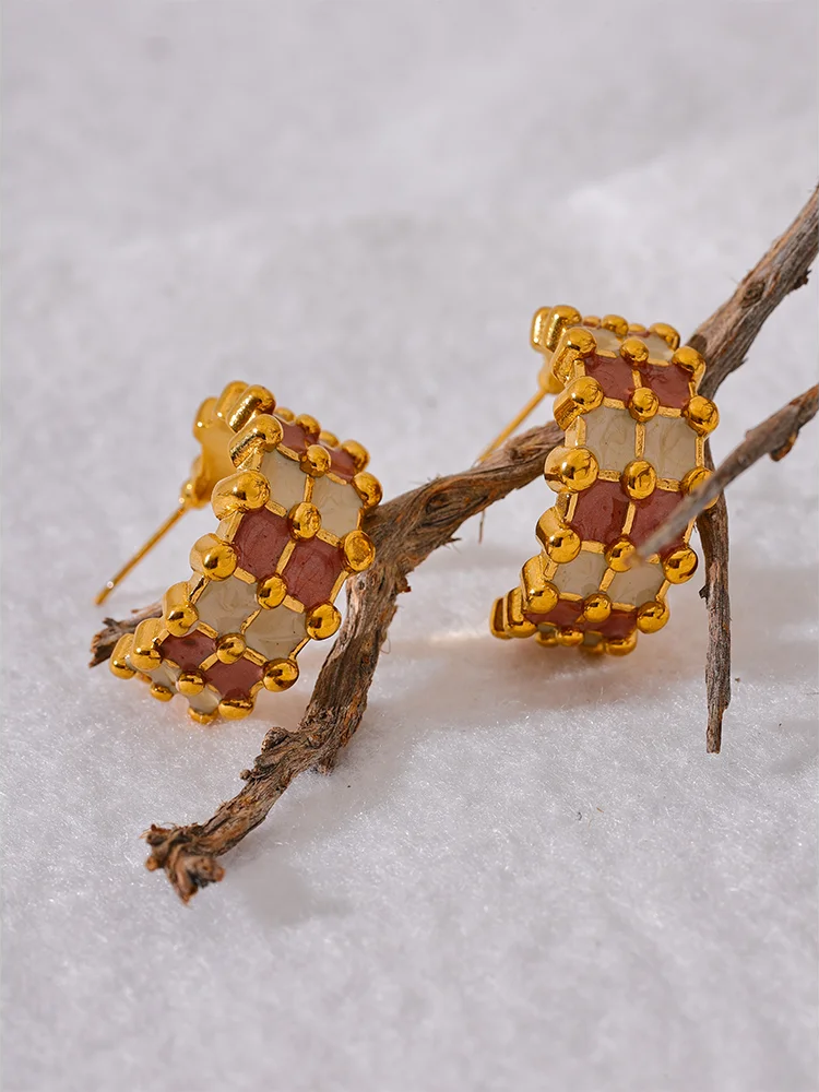 Enamel stainless steel c-shape abstract earrings - product image
