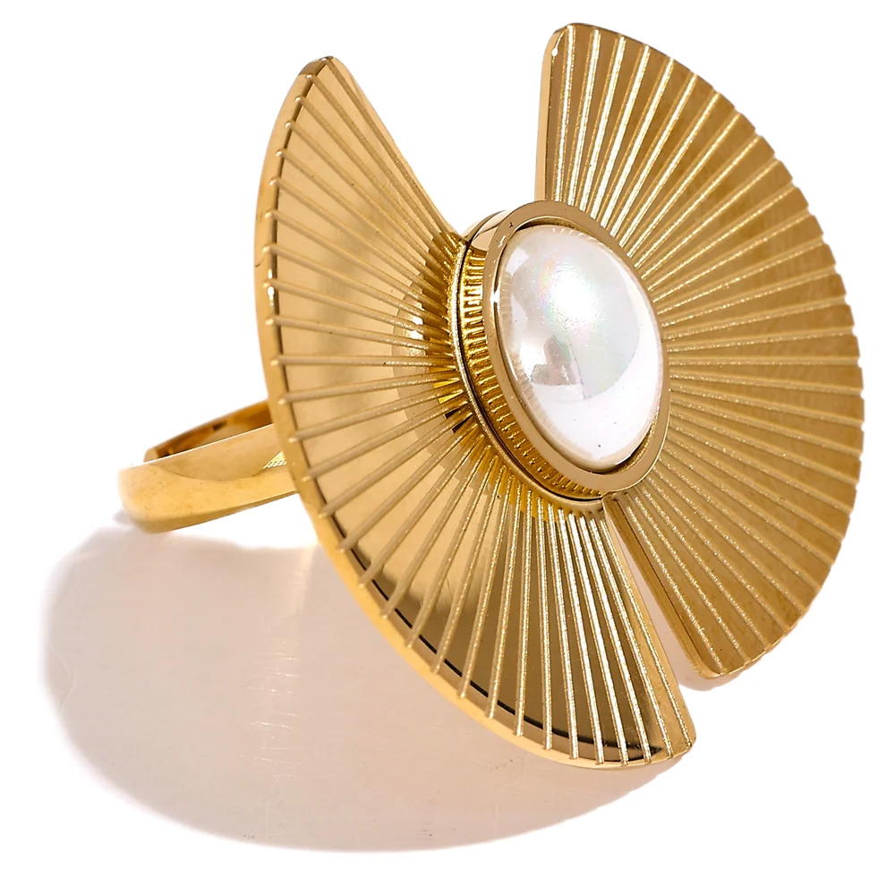 Fan flowers pearl simulated tension ring - product image