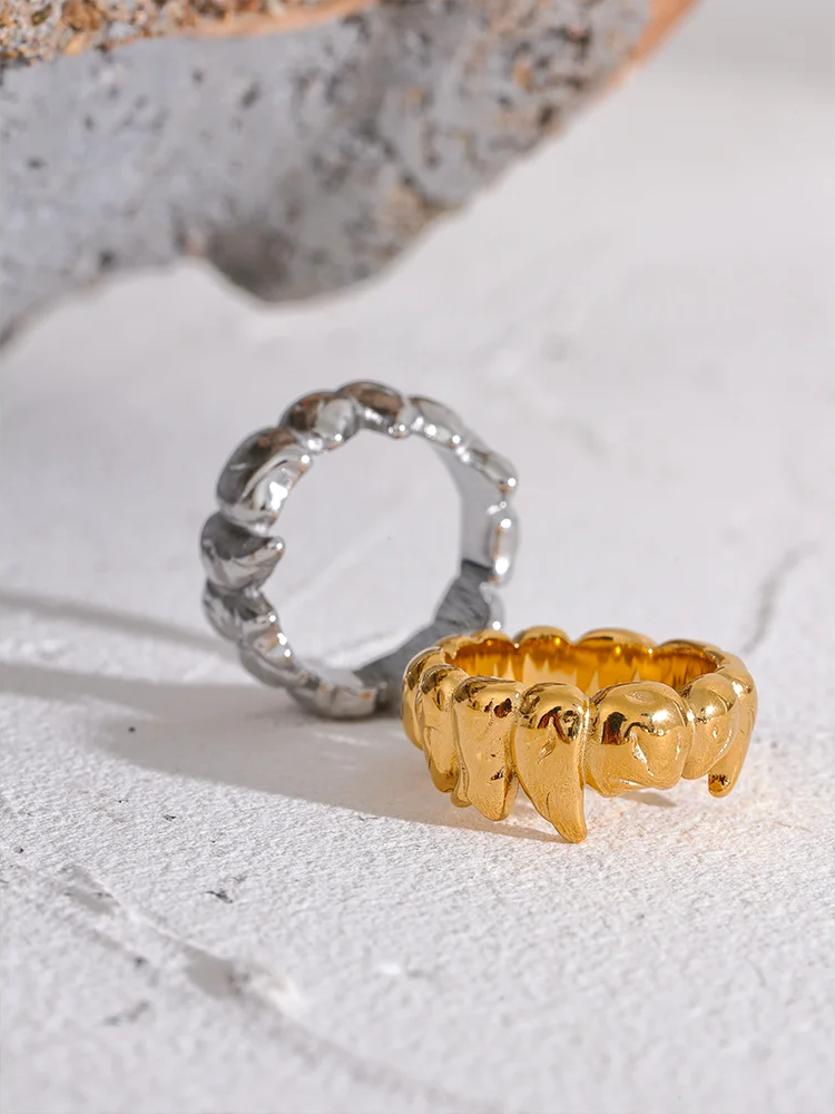 Flame heart wide modern textured ring - product image