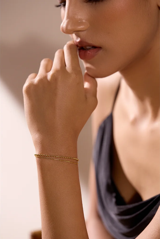 Flat bead double layer chain bracelet unisex - product image