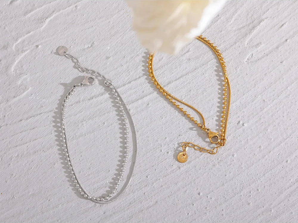 Flat bead double layer chain bracelet unisex - product image