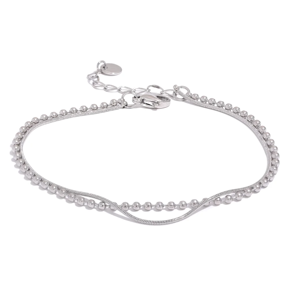 Flat bead double layer chain bracelet unisex - product image