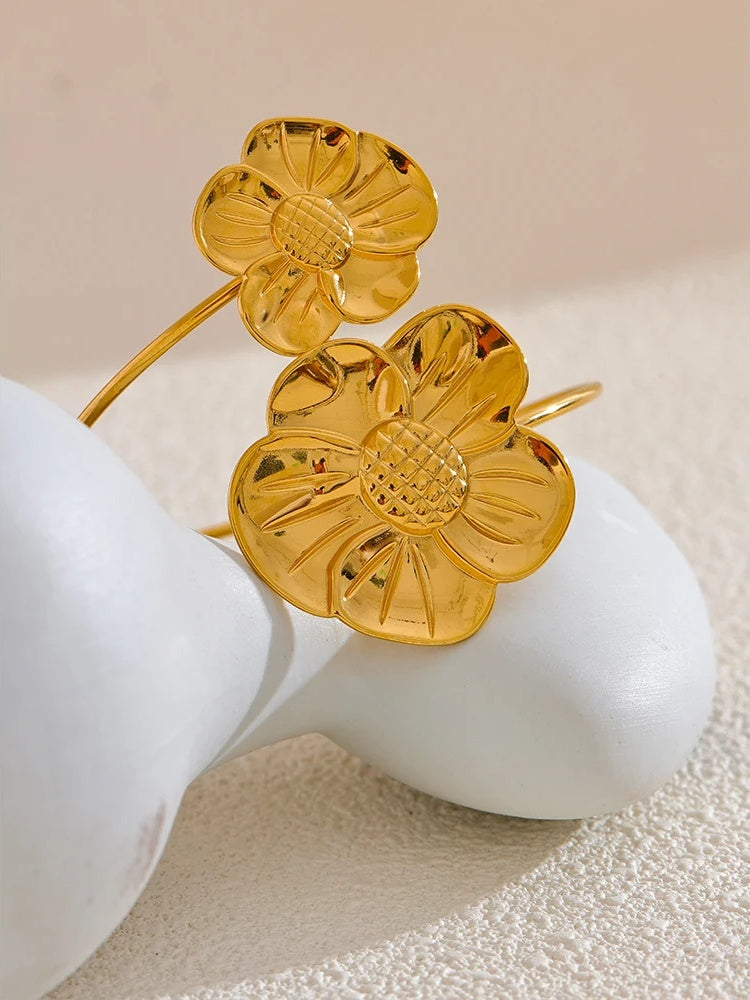 Flower adjustable large waterproof bangle bracelet - product image