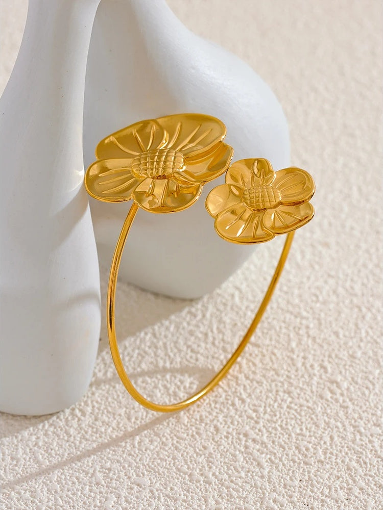 Flower adjustable large waterproof bangle bracelet - product image