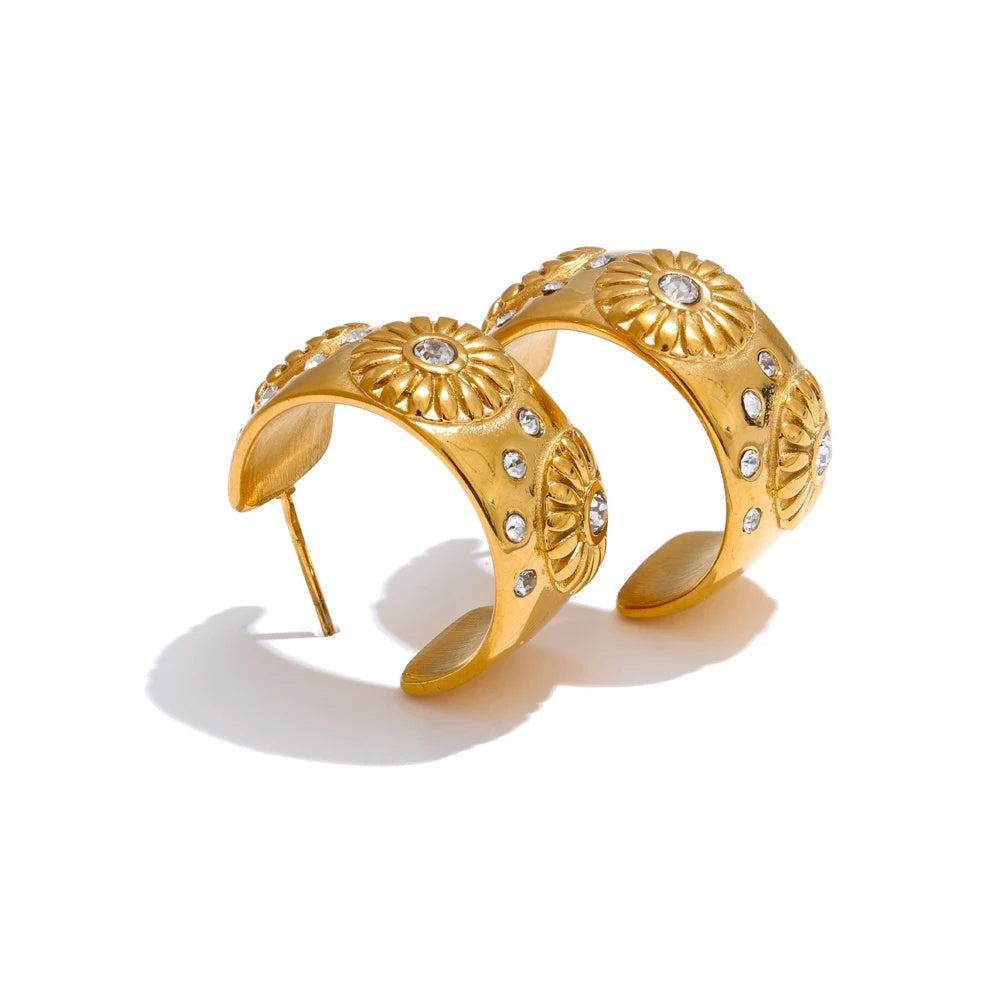 Flower c shape zirconia popular casting hoop earrings - product image