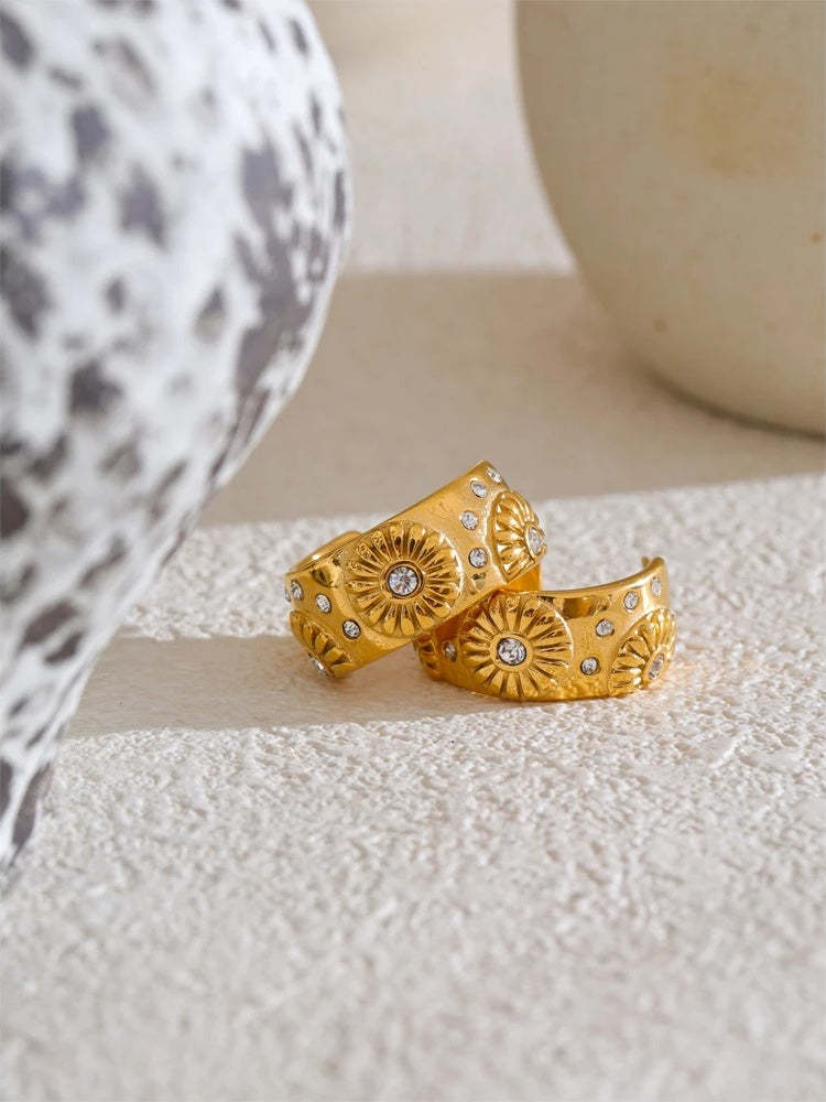 Flower c shape zirconia popular casting hoop earrings - product image
