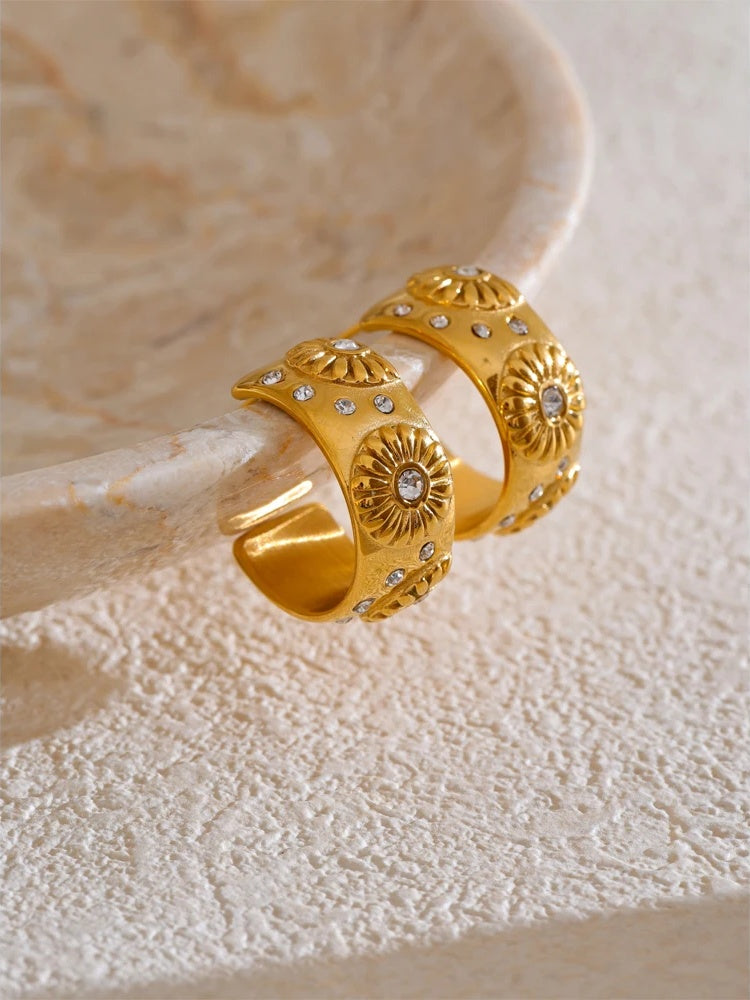 Flower c shape zirconia popular casting hoop earrings - product image