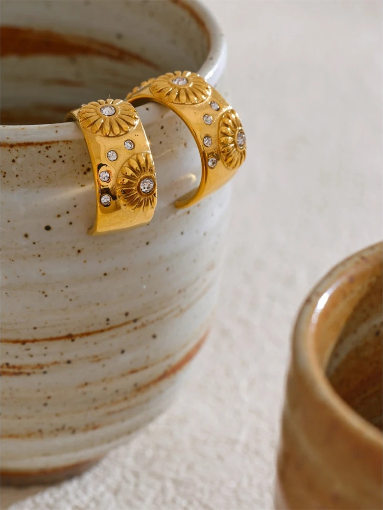 Flower c shape zirconia popular casting hoop earrings - product image