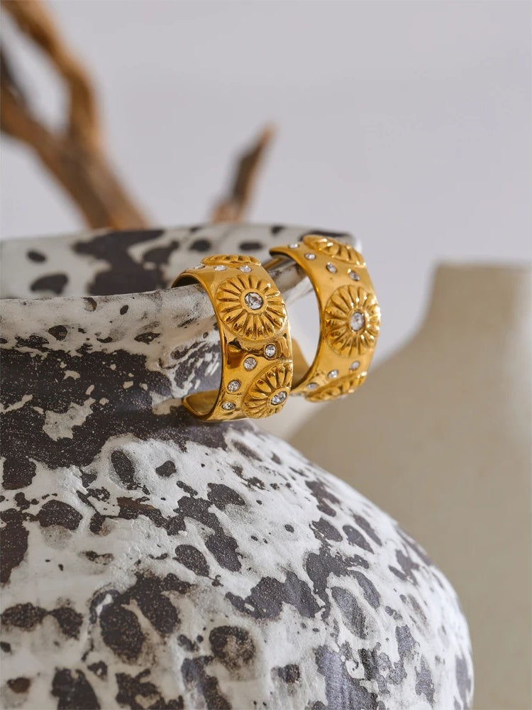 Flower c shape zirconia popular casting hoop earrings - product image