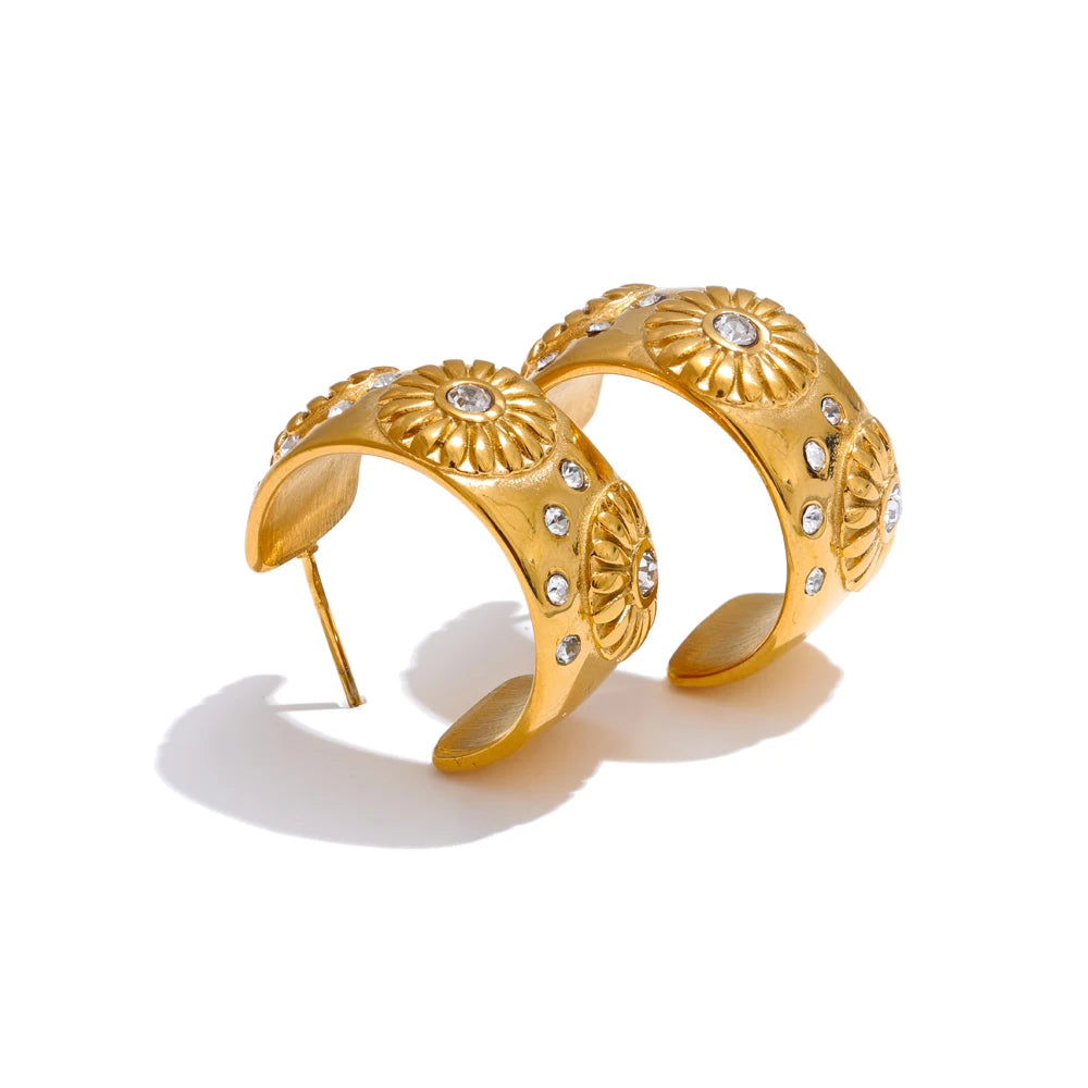 Flower c shape zirconia popular casting hoop earrings - product image