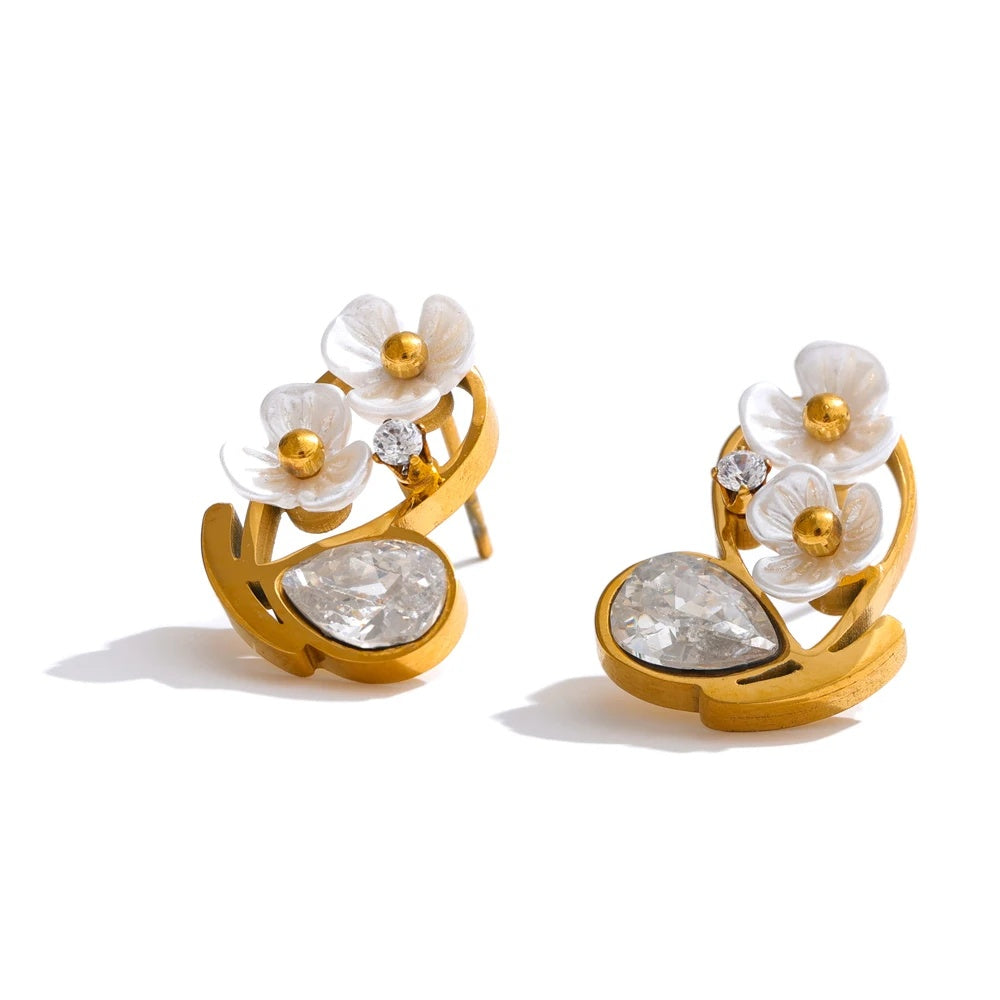 Flower cubic zirconia push-back stud earrings - product image