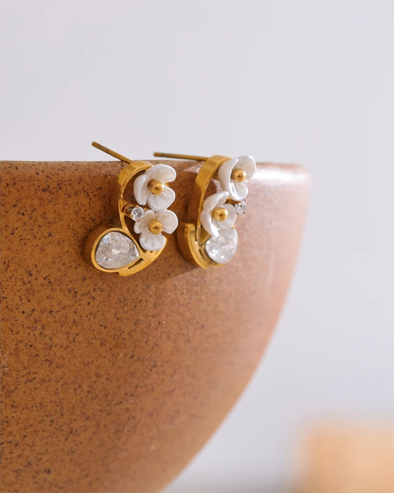 Flower cubic zirconia push-back stud earrings - product image