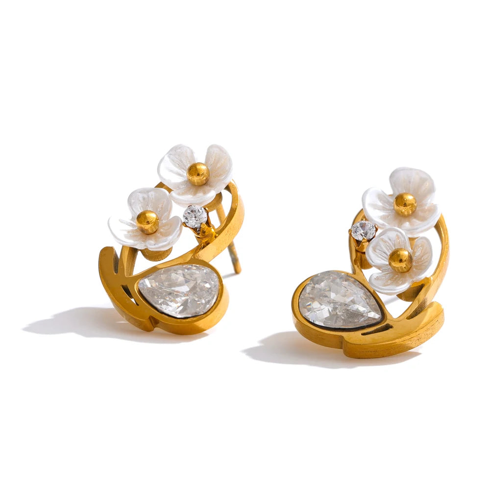 Flower cubic zirconia push-back stud earrings - product image