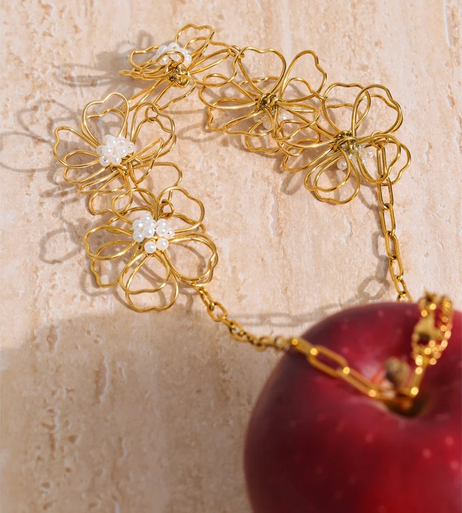 Flower necklace earrings ring jewelry set - product image