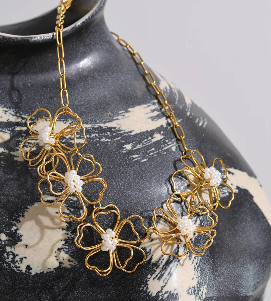 Flower necklace earrings ring jewelry set - product image