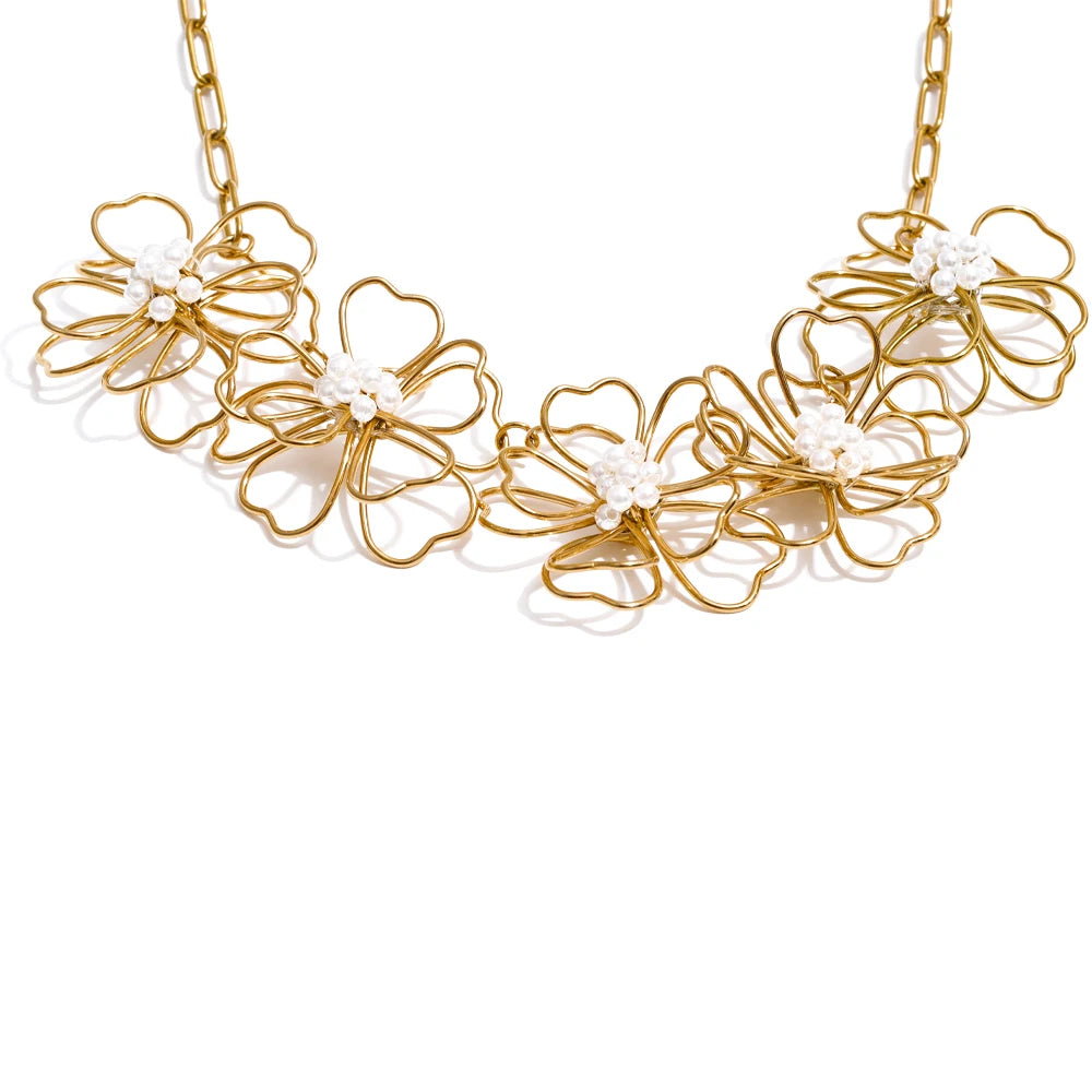 Flower necklace earrings ring jewelry set - product image
