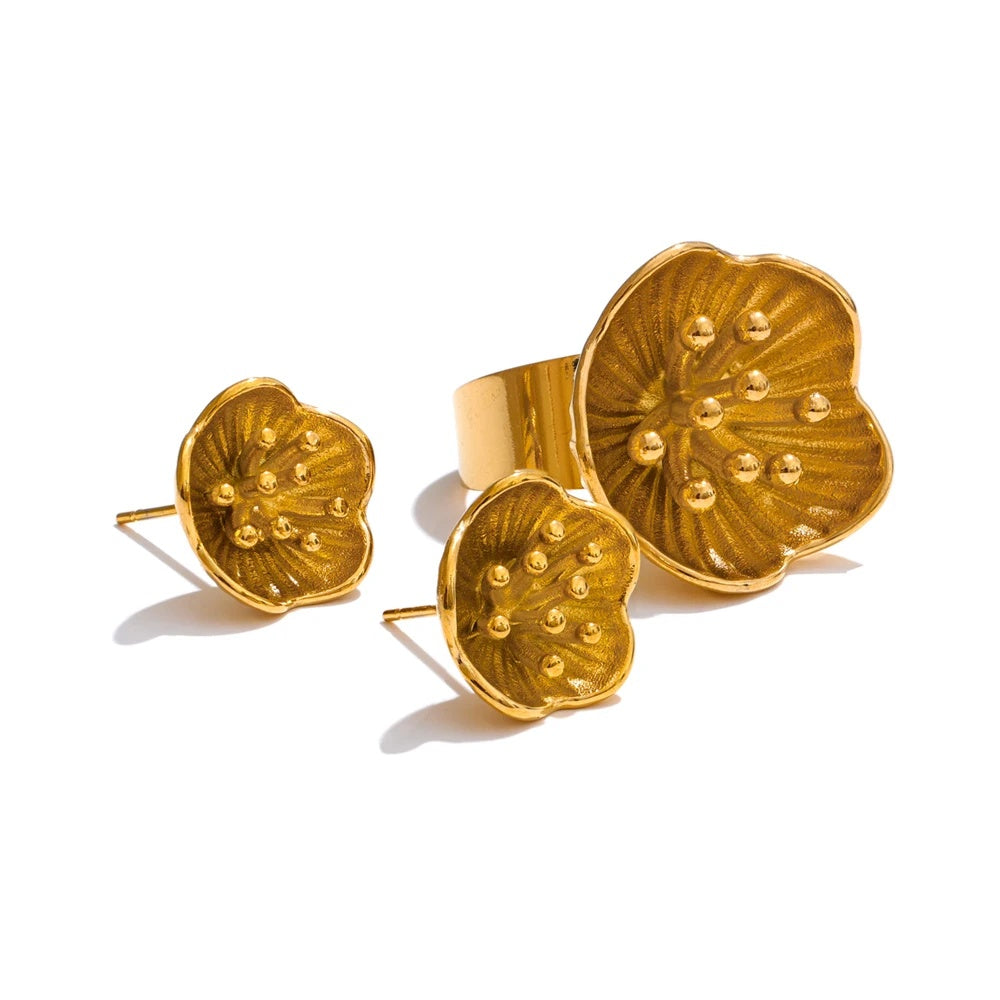 Flower stamen stud earrings and ring set - product image