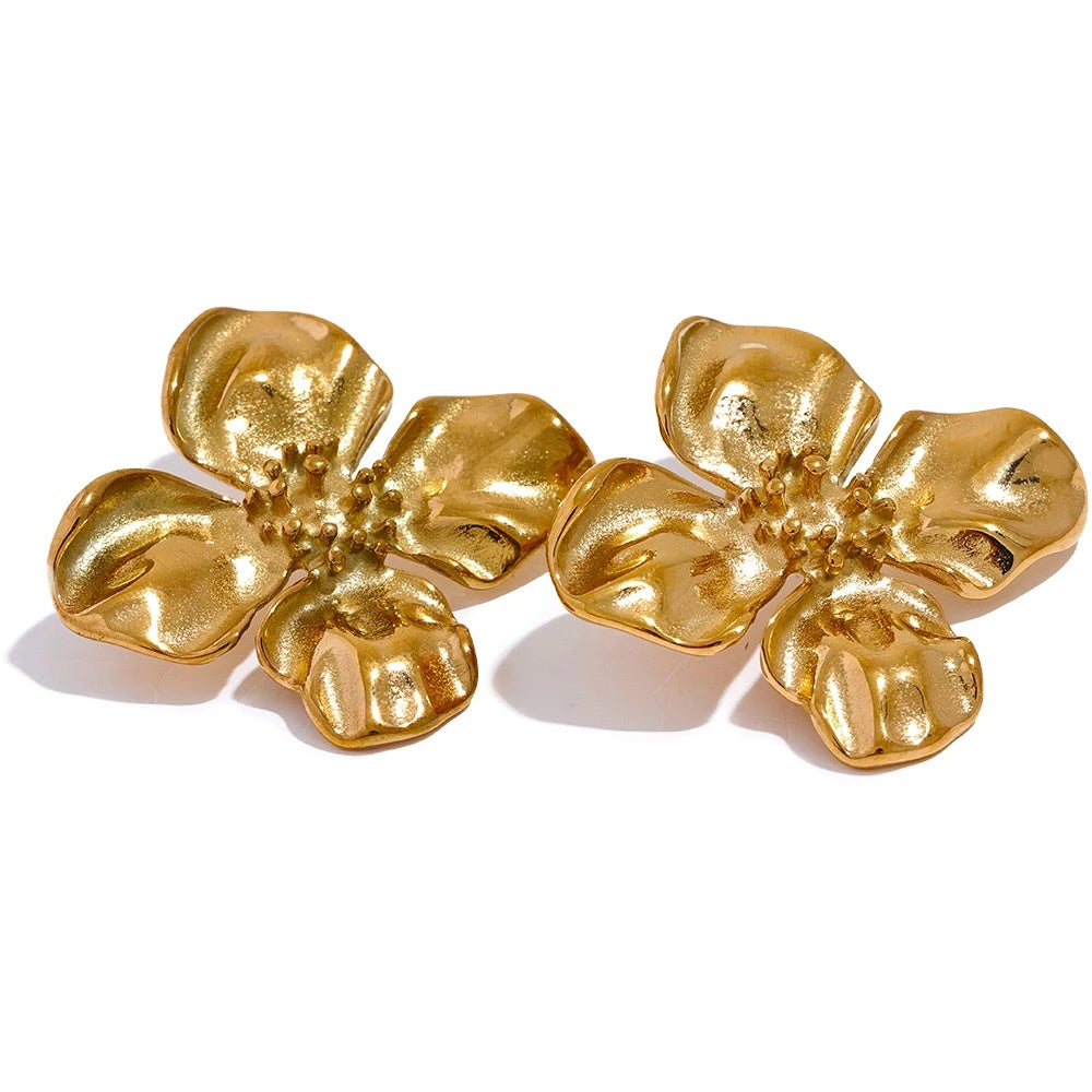 Flower stud earrings metal texture women - product image