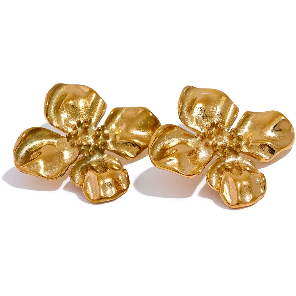 Flower stud earrings metal texture women - product image