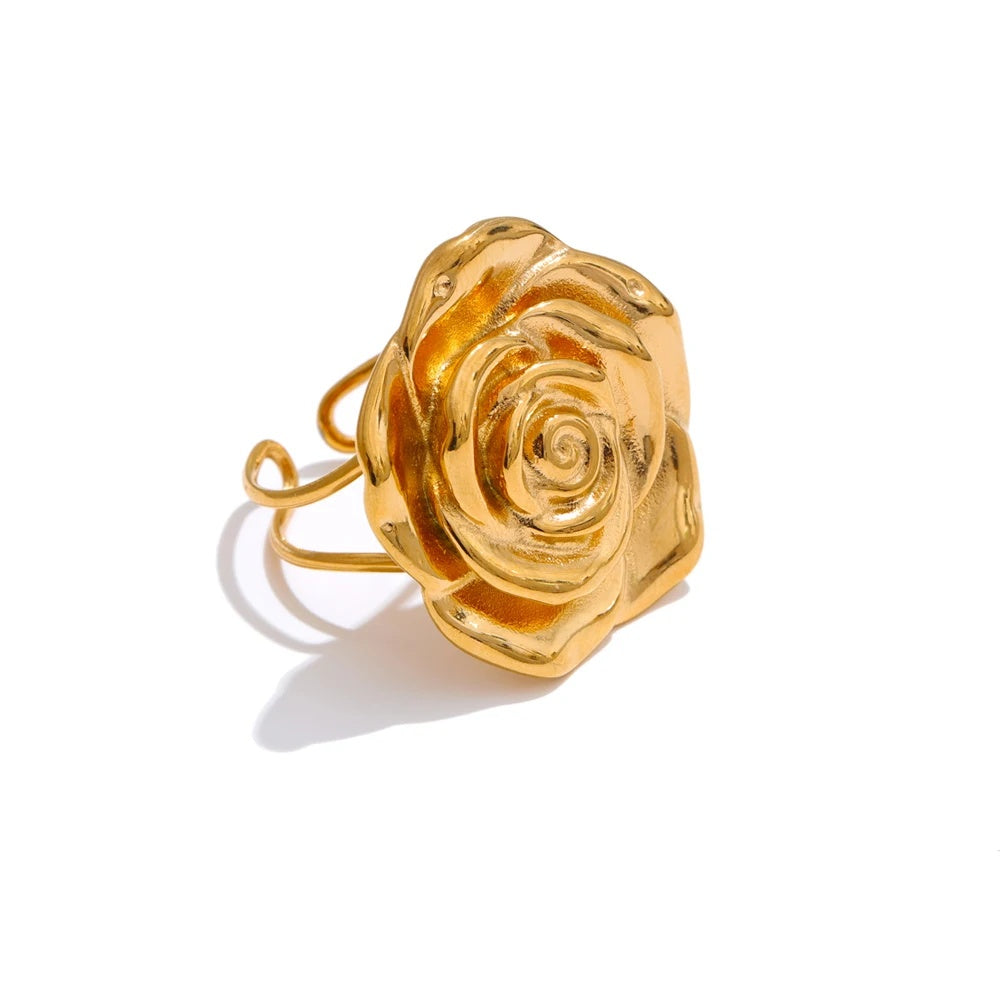 Flower texture open adjustable metal charm ring - product image