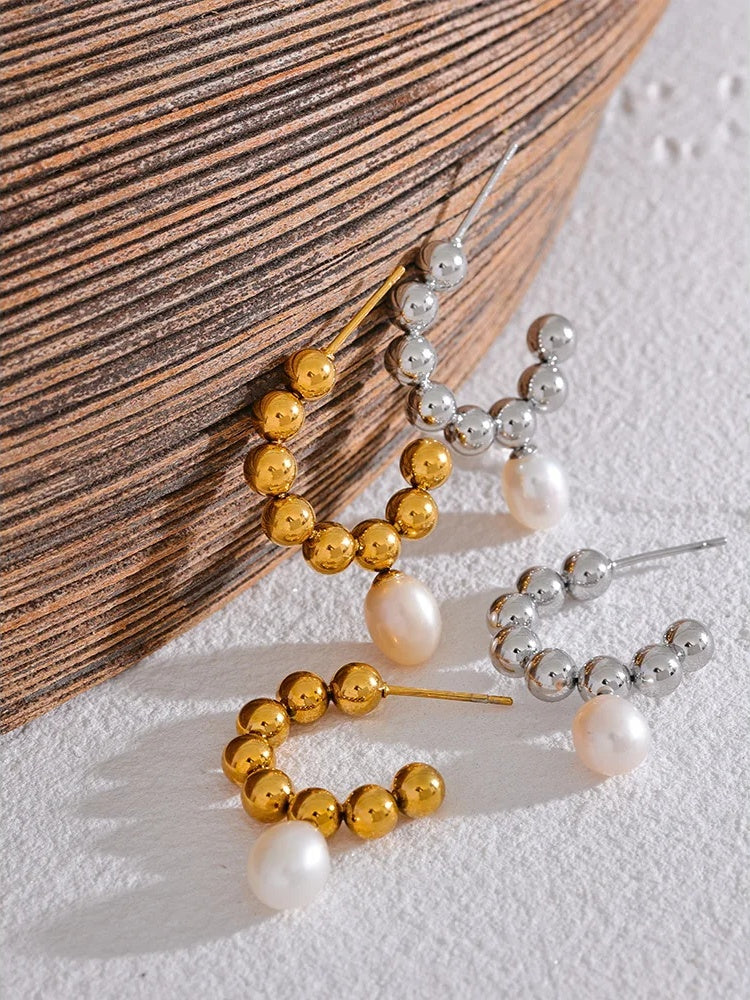 Freshwater pearl beads hoop earrings women - product image