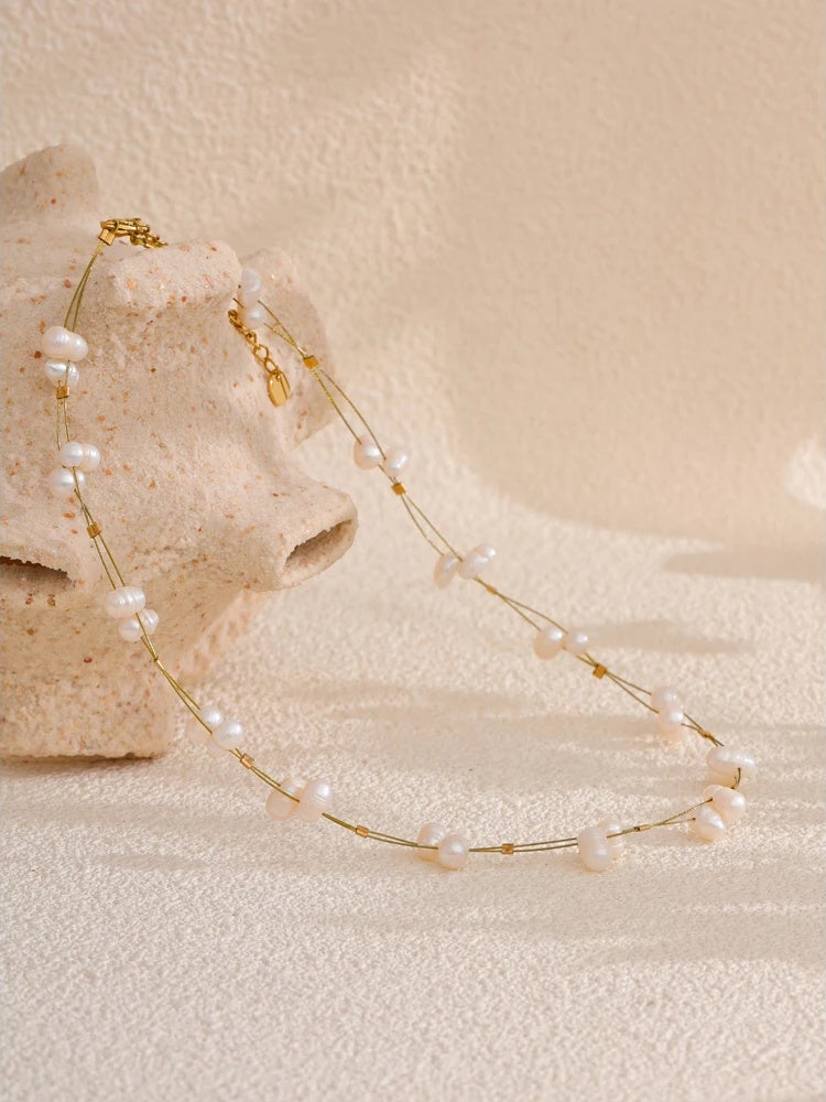 Freshwater pearl chain necklace bracelet set - product image