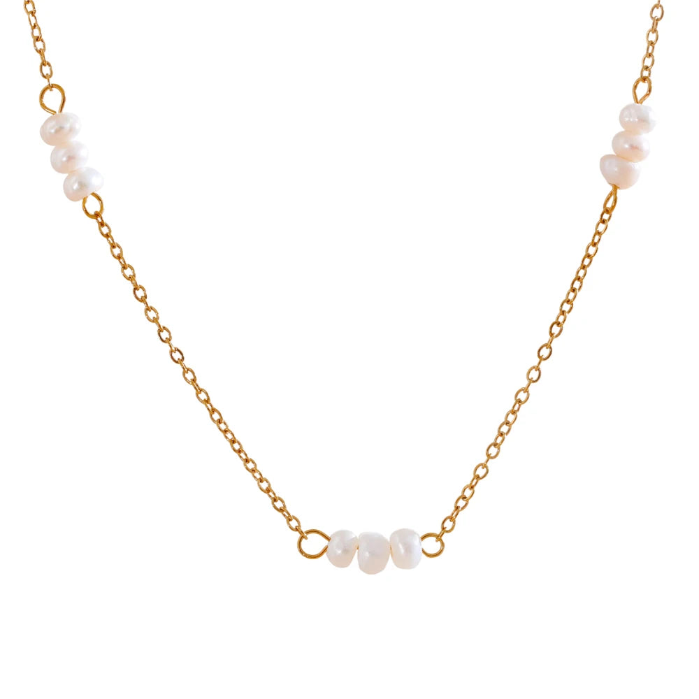 Freshwater pearl link chain collar party necklace - product image