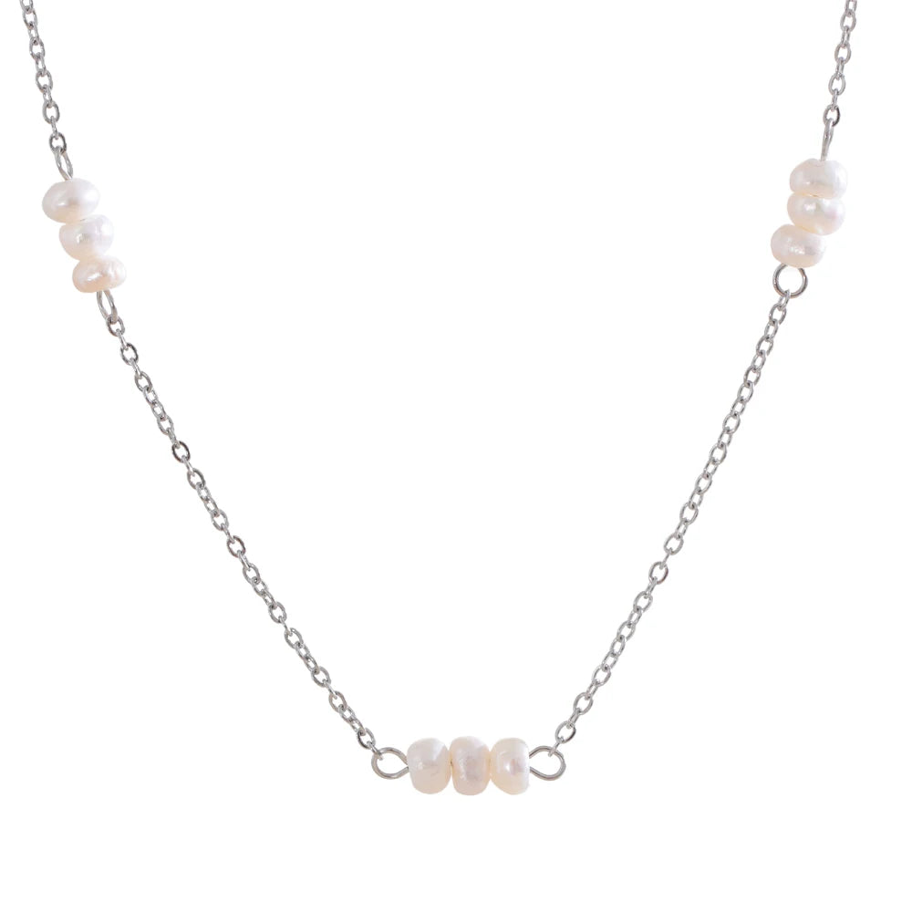 Freshwater pearl link chain collar party necklace - product image