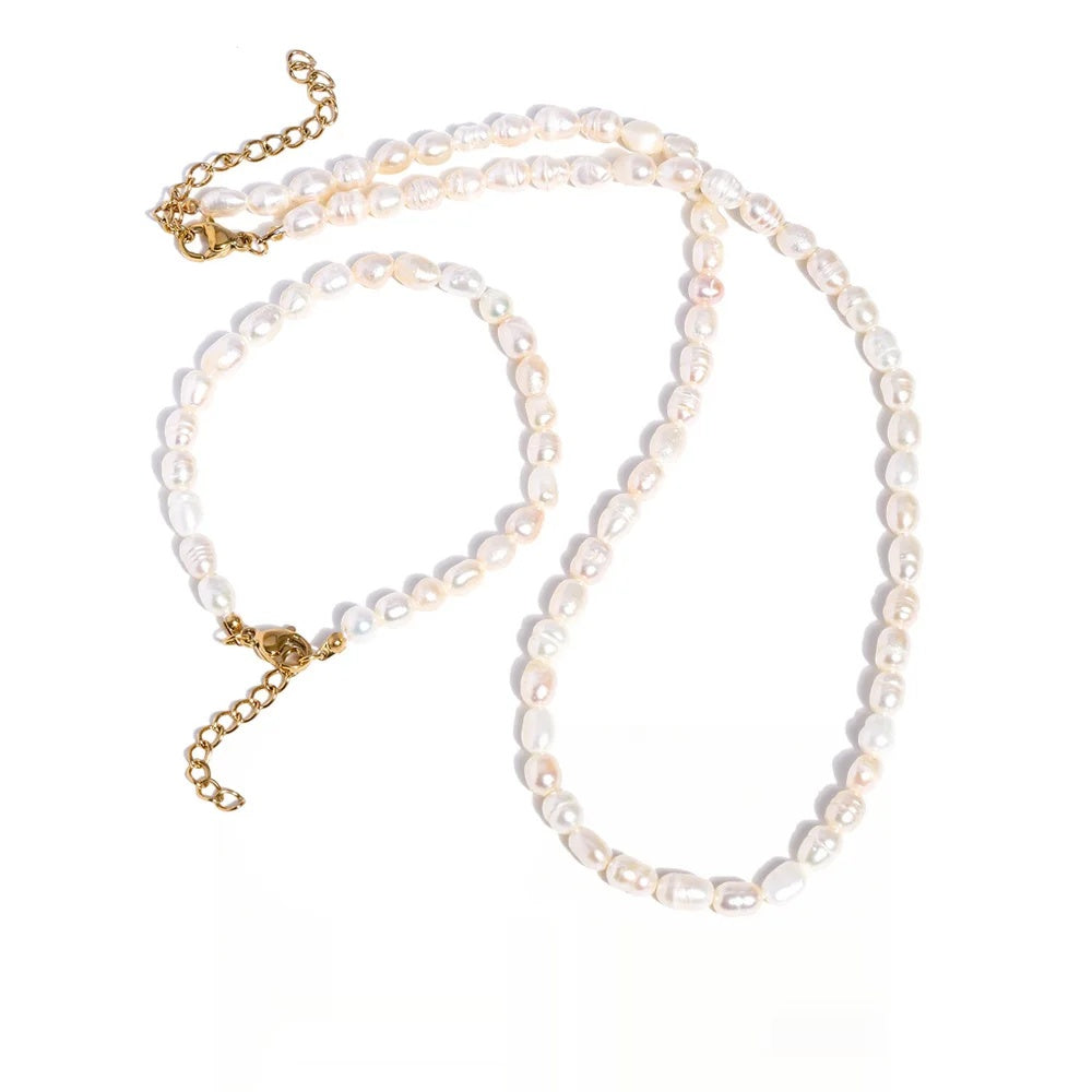 Freshwater pearls necklace bracelet set classic gift - product image