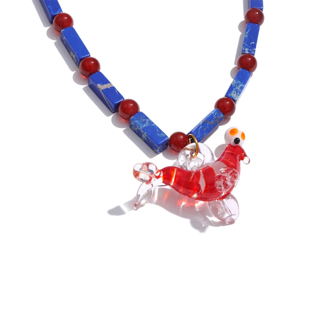 Glazed sea lion fish natural stone pendant necklace - product image