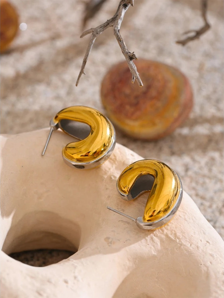 Glossy c-shape abstract waterproof earrings - product image