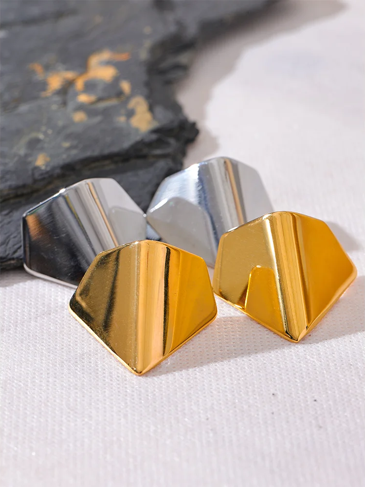 Glossy smooth modern metal stud earrings - product image
