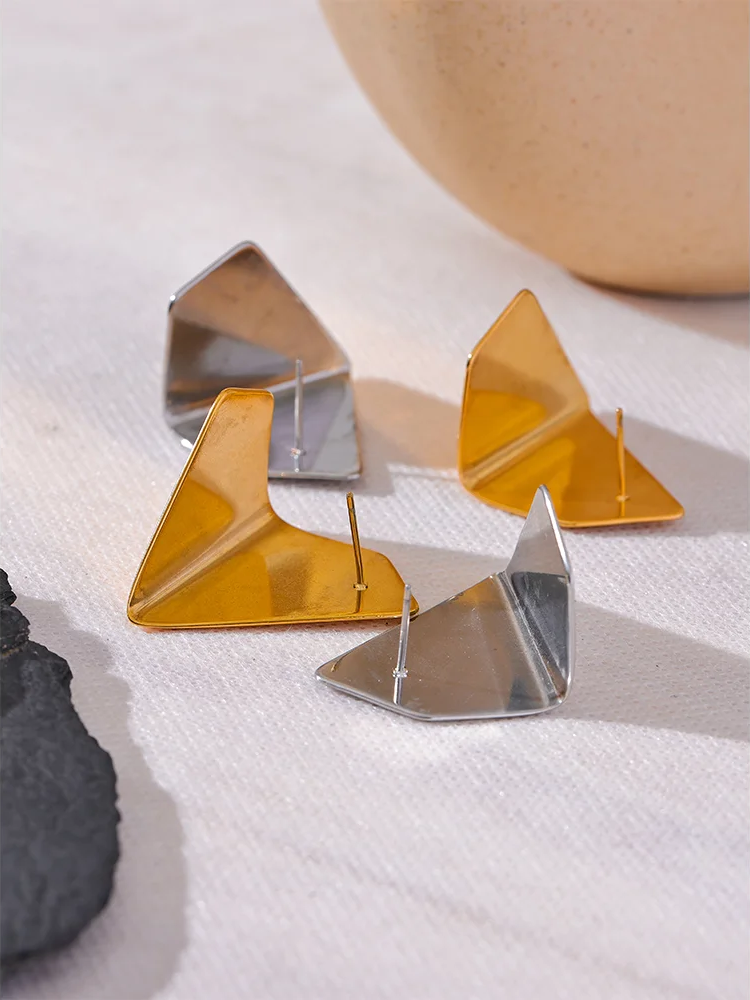 Glossy smooth modern metal stud earrings - product image