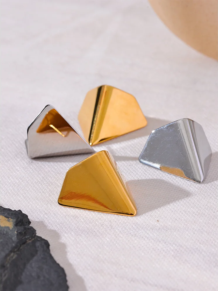 Glossy smooth modern metal stud earrings - product image