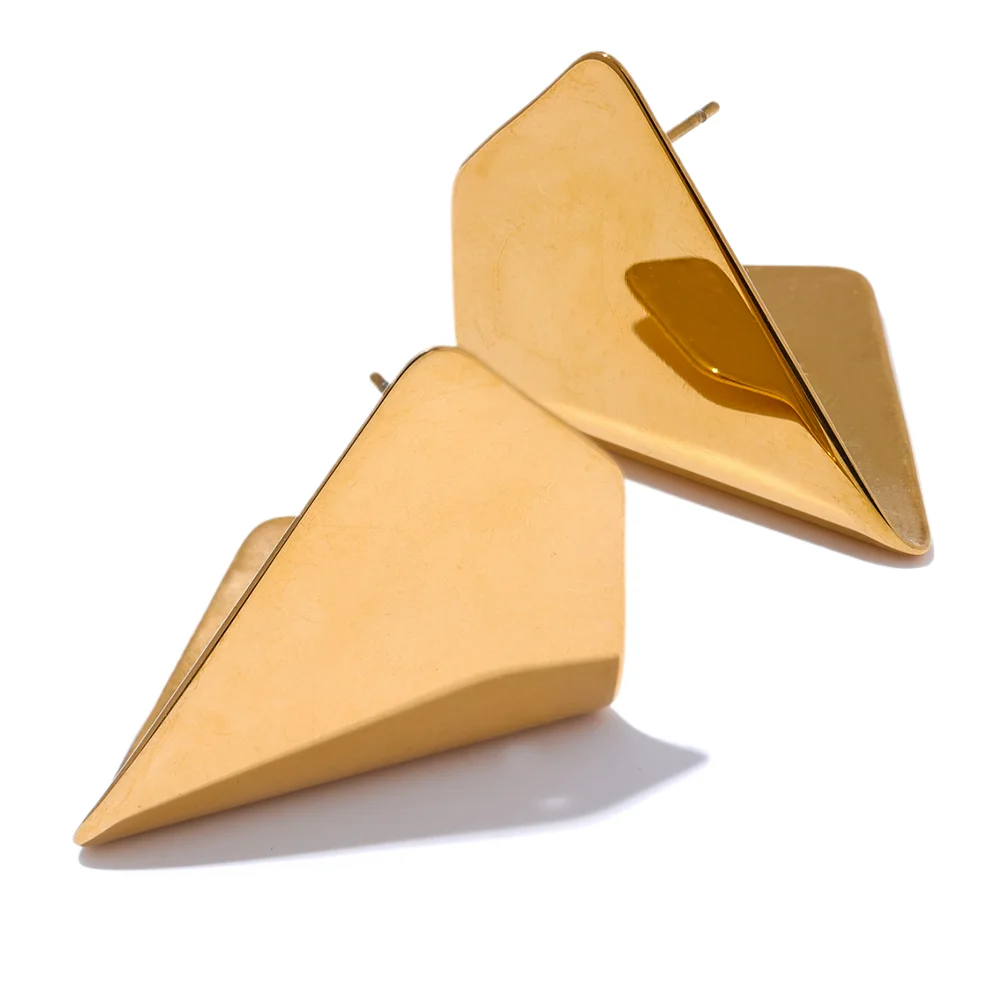 Glossy smooth modern metal stud earrings - product image