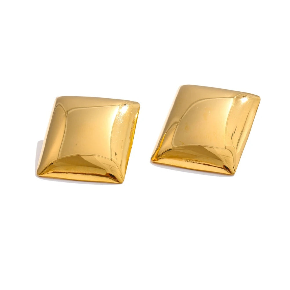 Glossy smooth rectangle stud earrings - product image