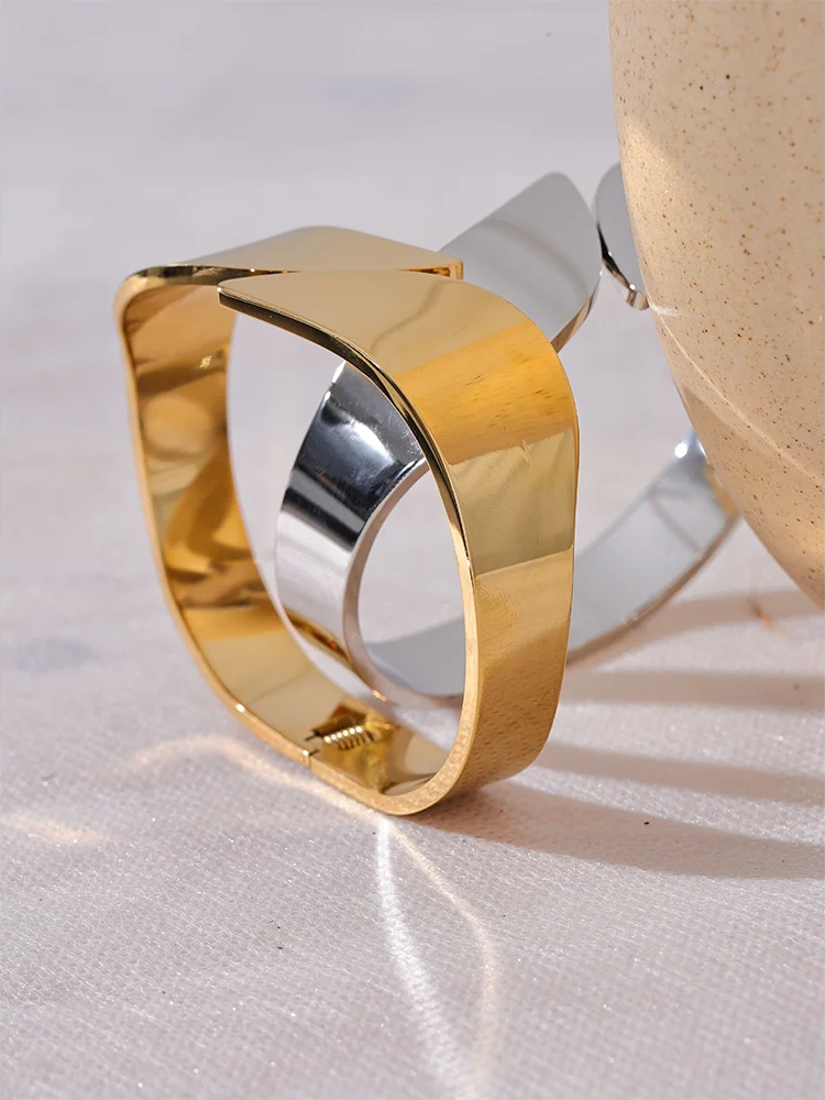 Glossy smooth wide contemporary bangle bracelet - product image