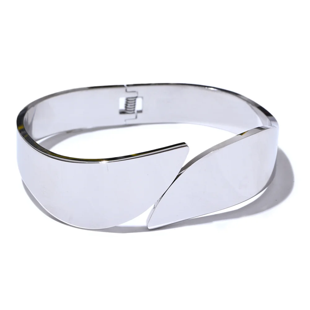 Glossy smooth wide contemporary bangle bracelet - product image